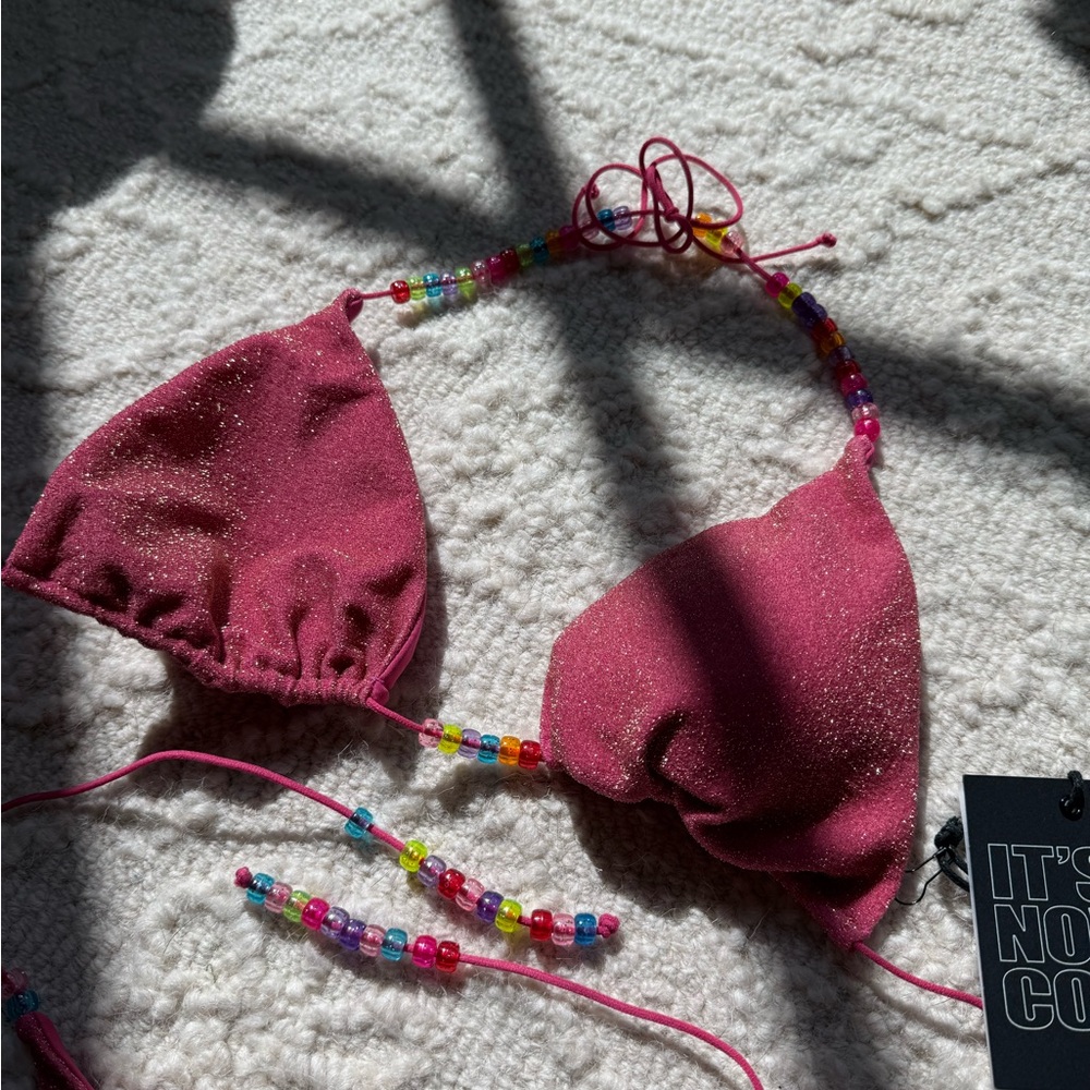 Pink Beaded Bikini Top
